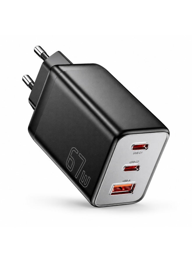 ESSAGER JT-G67TC2U1 67W GaN Fast Wall Charger with USB-C Power Delivery, PD 3.0 PPS QC4.0 Quick Charging Adapter, Compact Type-C Laptop Charger for MacBook, iPhone 15 14 13, Samsung Galaxy, Huawei, Tablets, Smartphones and USB-C Devices - Image 1