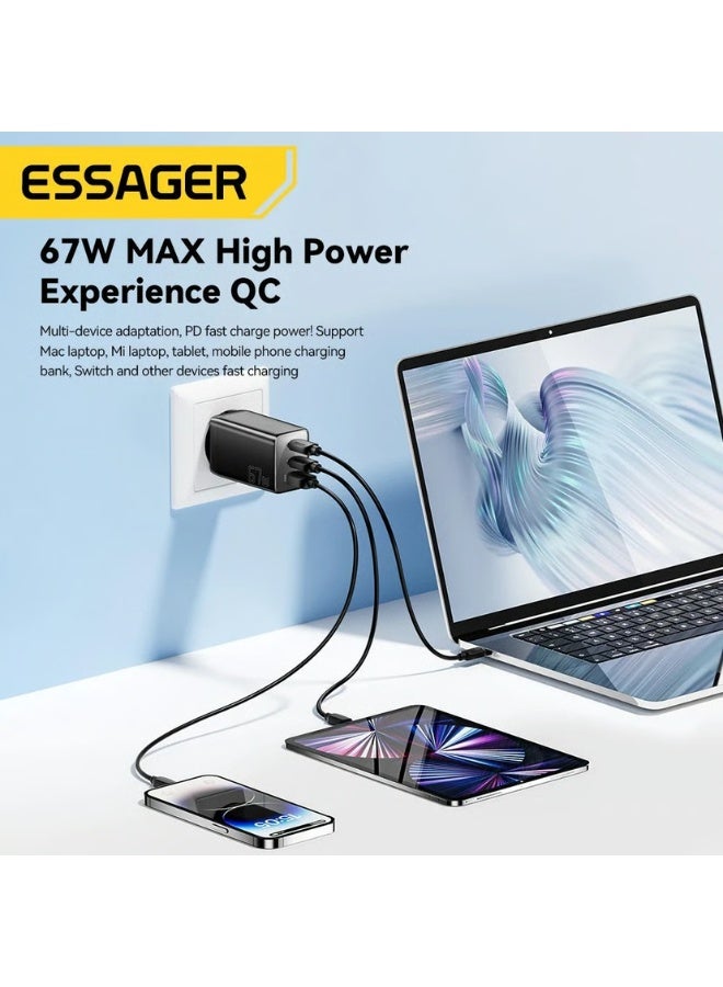 ESSAGER JT-G67TC2U1 67W GaN Fast Wall Charger with USB-C Power Delivery, PD 3.0 PPS QC4.0 Quick Charging Adapter, Compact Type-C Laptop Charger for MacBook, iPhone 15 14 13, Samsung Galaxy, Huawei, Tablets, Smartphones and USB-C Devices - Image 2