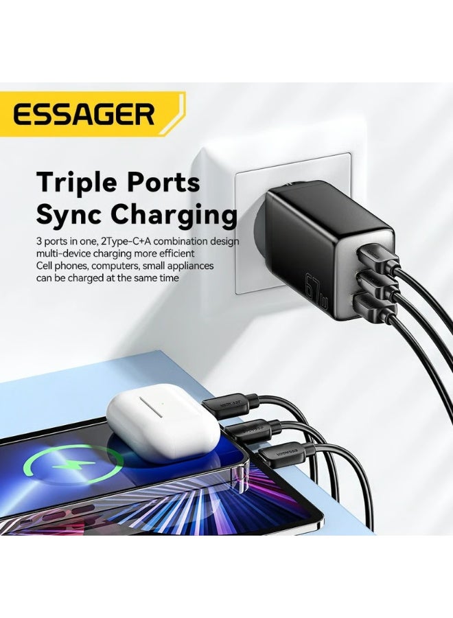 ESSAGER JT-G67TC2U1 67W GaN Fast Wall Charger with USB-C Power Delivery, PD 3.0 PPS QC4.0 Quick Charging Adapter, Compact Type-C Laptop Charger for MacBook, iPhone 15 14 13, Samsung Galaxy, Huawei, Tablets, Smartphones and USB-C Devices - Image 5