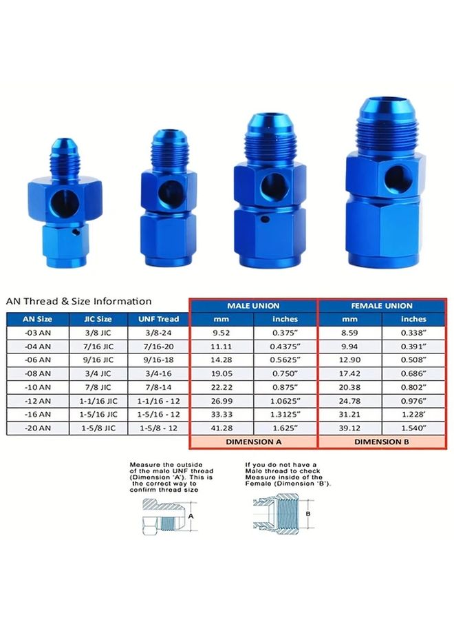 Blue AN8 Male to Female 1 8 NPT Gauge Sensor Port Adapter for Oil Fuel Hose and Pressure Gauge Connection 2 Pack - Image 3