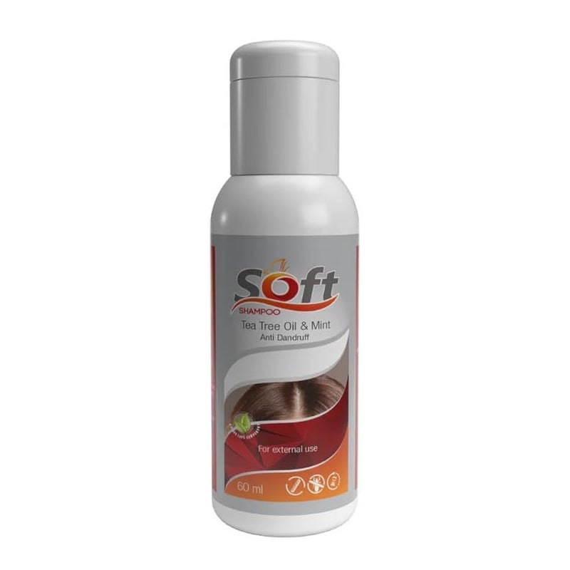 Soft Shampoo Tea Tree Oil & Mint Anti Dandruff, Natural Ingredients, Moisturising Hair Care for Adults and Children, 60ml