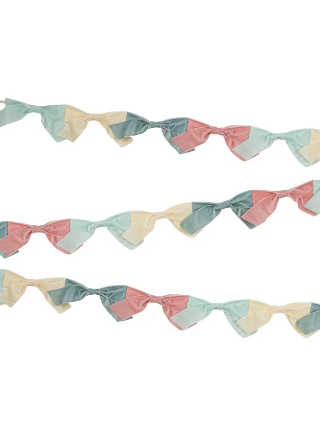Velvet Bow Garland - Pastel Velvet Ribbon Bows in 4 Colors on Natural Cotton Cord, Party Decoration Garland for Baby Showers, Bridal Showers & Celebrations, Gift-Ready Organza Bag