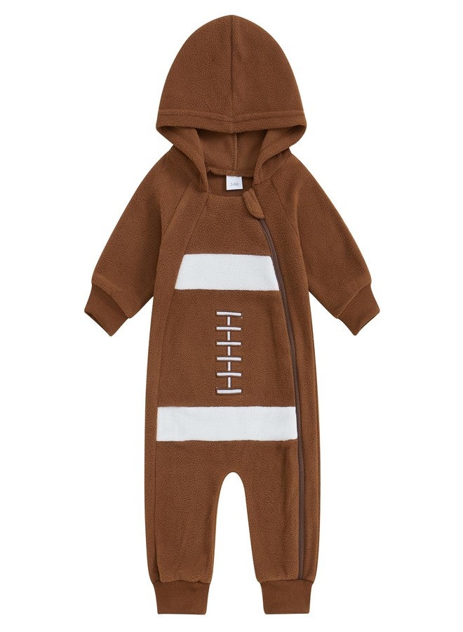 Socutebabe Newborn Baby Football Outfit Football Long Sleeve Romper Jumpsuit One Piece Hooded Bodysuit Fall Clothes 0-18M (Brown, 0-3 Months) - Image 1