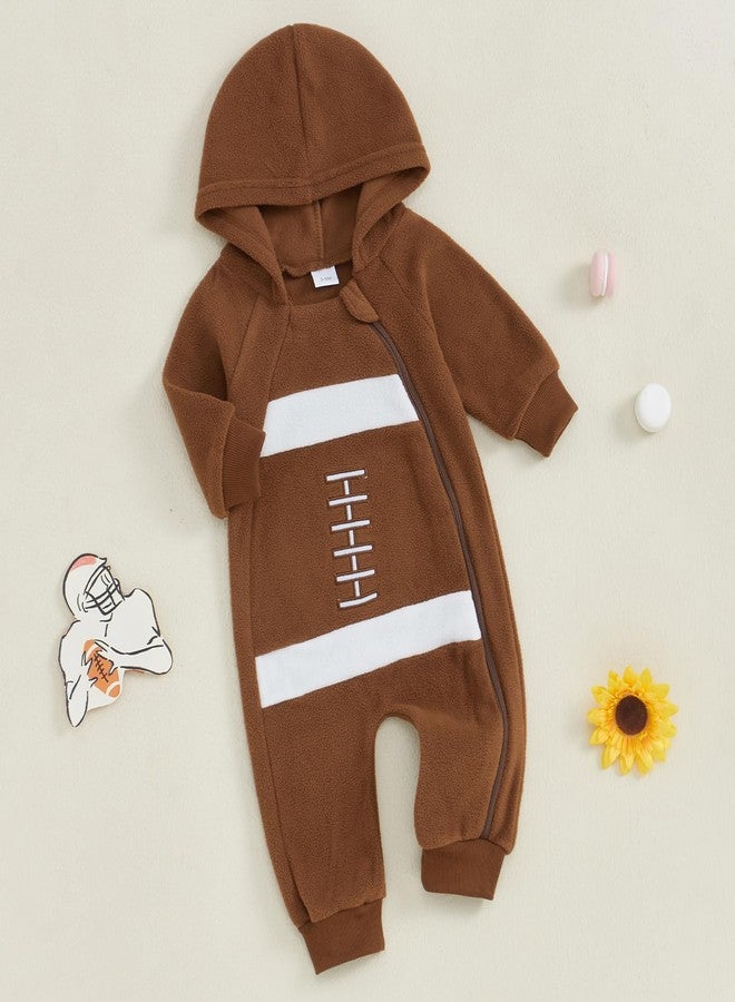 Socutebabe Newborn Baby Football Outfit Football Long Sleeve Romper Jumpsuit One Piece Hooded Bodysuit Fall Clothes 0-18M (Brown, 0-3 Months) - Image 3