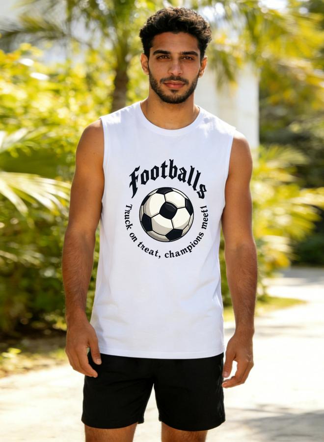 Take Two Men White Graphic Print Round Neck Tank and Shorts Co-Ords - Image 1