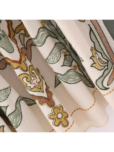 Joiemont Womens Oversized Floral Embroidered Long Dress with V-Neck and 3/4 Sleeves Vintage Embroidery Babydoll Dress(0652-Olive-XS) - Image 4