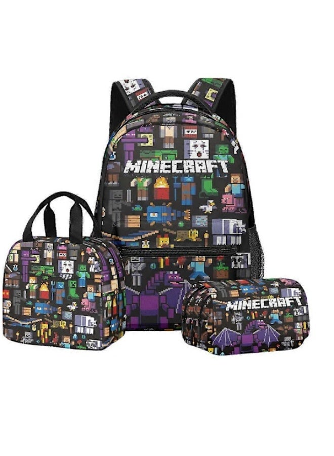MINECRAFT New children's school-themed backpack with double pen holders, 3-piece set - Image 1