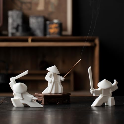 LYART Tea Pet Warrior Statue Figurine Tea Ornament Accessories Cute Kung Fu Tea Ceramic Sculpture Decoration Gift for Tearoom Home Office Children's Day Gift for Tea Lover (White a+b+c) - Image 1