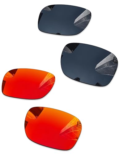 Combine8 2 Pairs Ploarized Replacement Lenses for Oakley Holbrook OO9102/Holbrook Mix OO9384/Holbrook Asian Fit (AF) OO9244 Sunglass - Black + Fire Red - Image 1