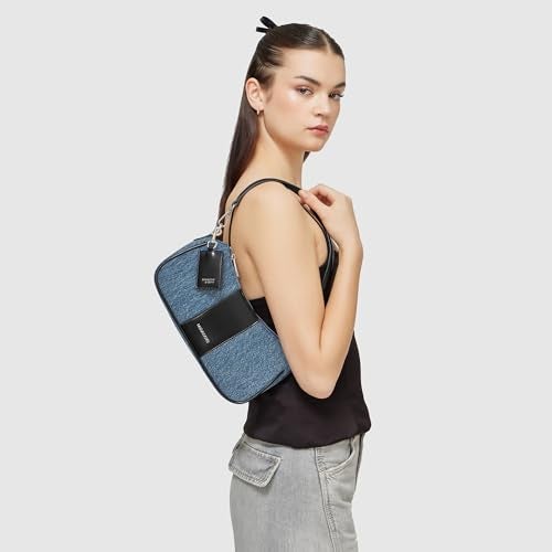 Miraggio Bella Denim Shoulder Bag with Adjustable & Detachable Sling/Crossbody Strap for Women (Denim & Black) - Image 2