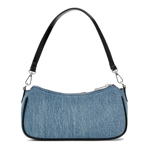 Miraggio Bella Denim Shoulder Bag with Adjustable & Detachable Sling/Crossbody Strap for Women (Denim & Black) - Image 4