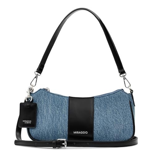 Miraggio Bella Denim Shoulder Bag with Adjustable & Detachable Sling/Crossbody Strap for Women (Denim & Black) - Image 1