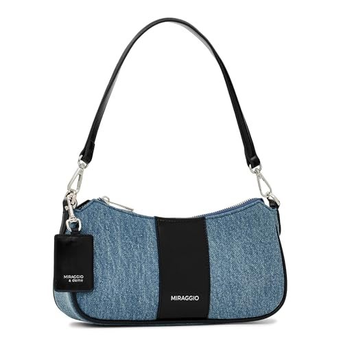 Miraggio Bella Denim Shoulder Bag with Adjustable & Detachable Sling/Crossbody Strap for Women (Denim & Black) - Image 3