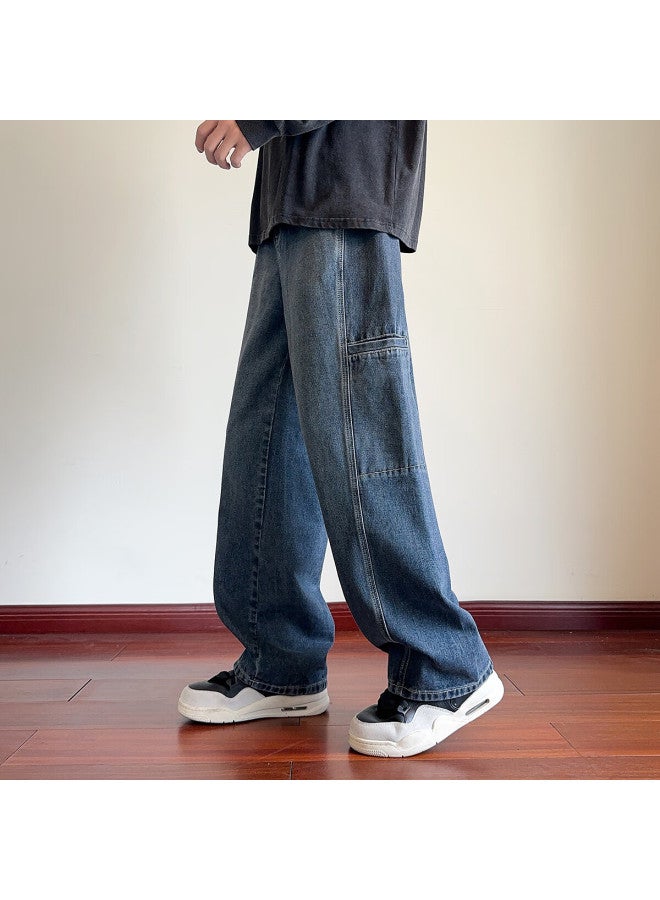 TonLion Tangshi Autumn Winter Men's Loose Fit Split Line Cargo Pocket Denim Pants - Image 2