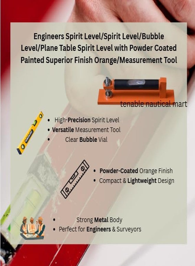 Engineers Spirit Level Brass Bubble Level/Plane Table Spirit Level with Powder Coated Painted Superior Finish Orange/Measurement Tool - Image 2