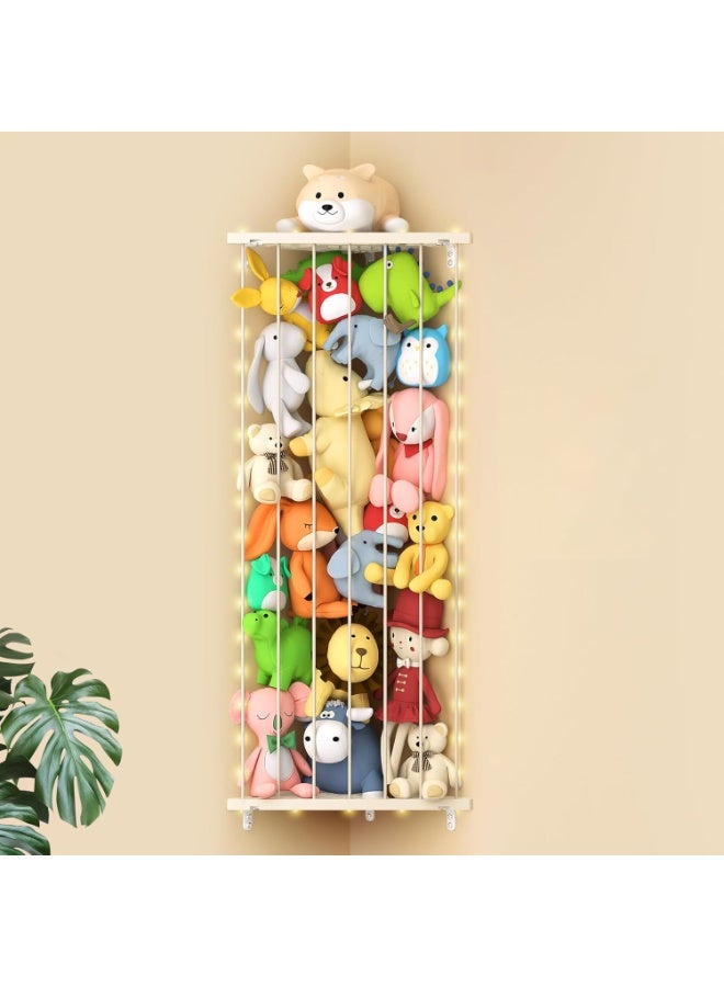 Befayoo Stuffed Animal Storage Shelf Organizer(Patented) - Corner Stuffed Animal Holder Length Adjustable - Wall Plush Storage with Light for Nursery Playroom Bedroom Kids Room (Beige) - Image 1