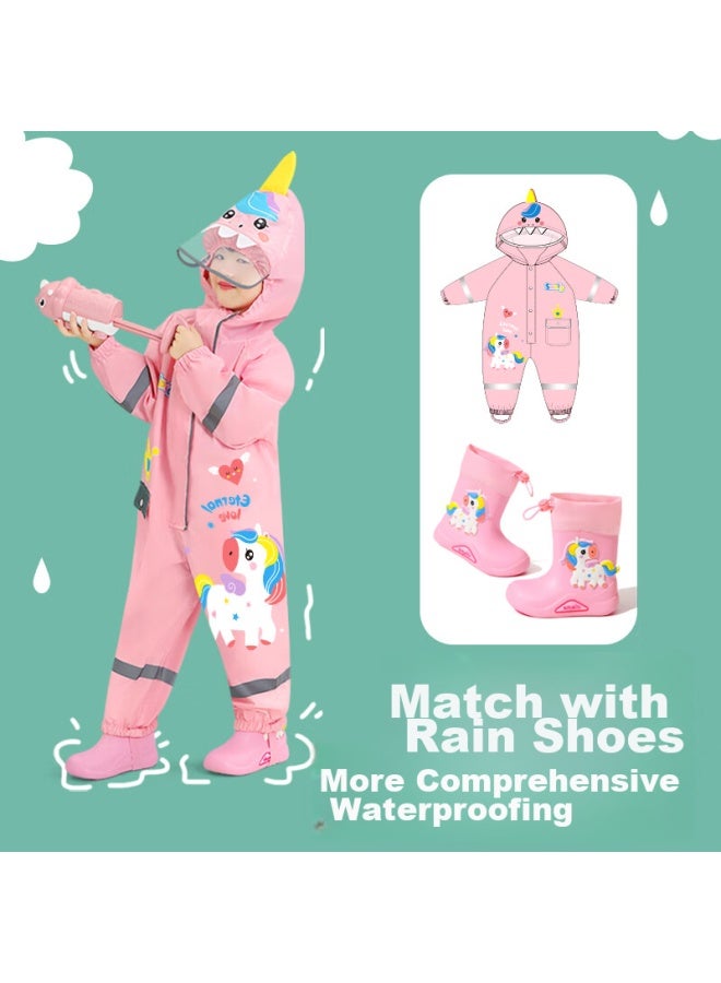 Moremerry Children's Raincoat, One-piece Suit For Boys And Girls, Waterproof Full-body, For Kindergarten Kids, Vibrant Yellow Dinosaur, Size S - Image 2