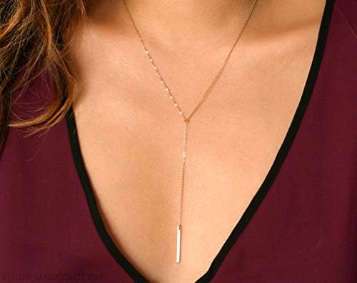 Dcfywl731 Minimal Dainty Gold Plated Dangle Earrings Layered Bar Pendant Neckalce Gold Long Y-Necklace Gold Earrings and Necklaces Set Delicate Lariat Chain Jewelry for Women - Image 5