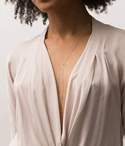 Dcfywl731 Minimal Dainty Gold Plated Dangle Earrings Layered Bar Pendant Neckalce Gold Long Y-Necklace Gold Earrings and Necklaces Set Delicate Lariat Chain Jewelry for Women - Image 3
