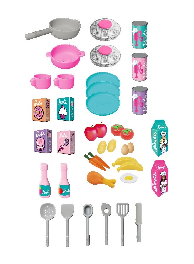 Barbie Large Kitchen Playset with Light, Sound & Water Function | 40-Piece Cooking Accessories | Pretend Play Kitchen for Kids - Image 1