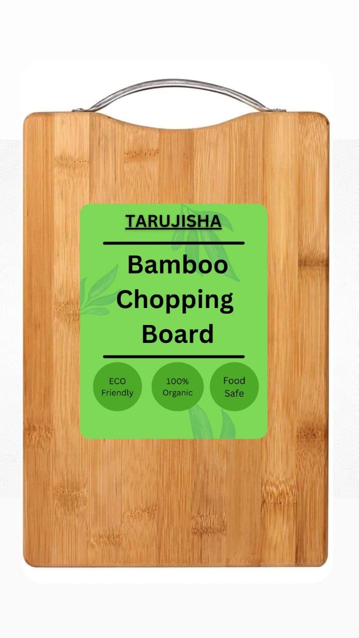Premium Large Natural Bamboo Wood Chopping Cutting Board for Fruits Vegetables BPA Free and AntiMicrobial Multipurpose Chopping Board with Metal Handle 32 x 20 x 18 CM Brown