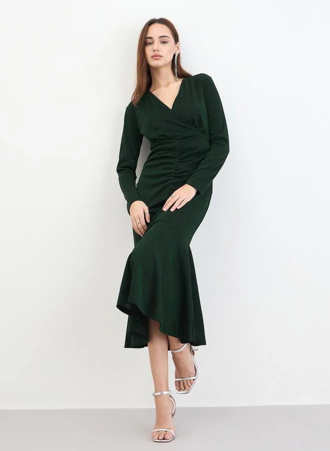 Women Dark Green Mermaid Hem Midi Dress