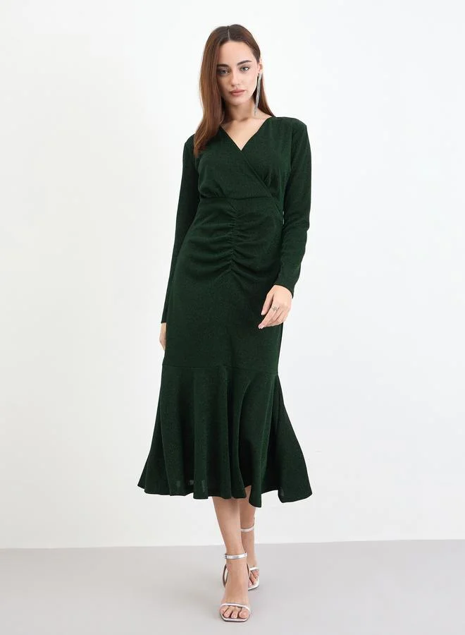 Styli Women Dark Green Mermaid Hem Midi Dress