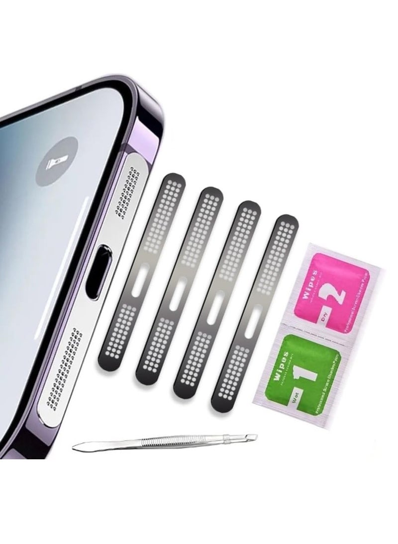 4Pcs Metal Dustproof Net Stickers For I-Phone Series 12 13 14 15 | 2-in-1 Speaker Protectors - Scratches & Anti Dust Proof Self Adhesive Sticker With Wet  - Image 1