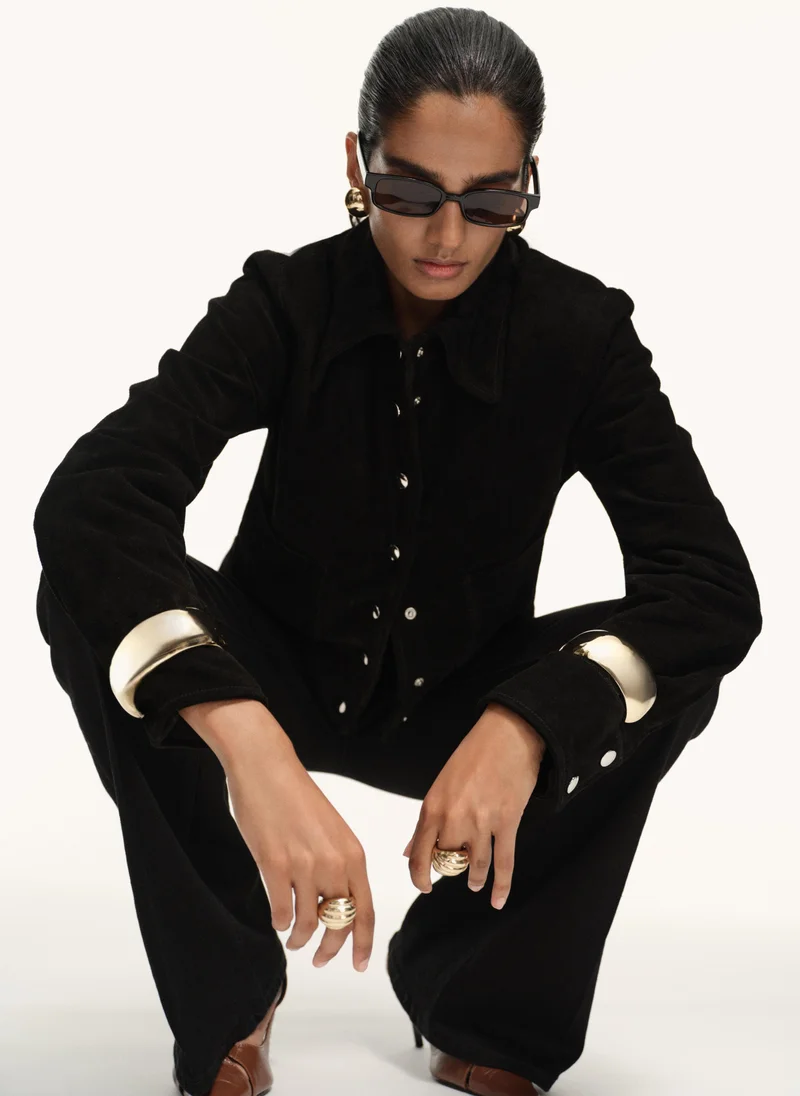 مانجو جينز بنفسجي واسع بخصر مرتفع