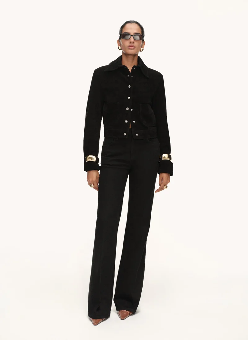 مانجو جينز بنفسجي واسع بخصر مرتفع