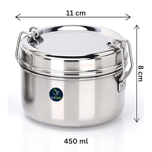 WIAA Stainless Steel Lunch Box 450ml Leak Proof Airtight | Food Container with Locking Clip | Portable Reusable Steel Tiffin for Office Lunch, School Kids, Travel Snacks | Pack of 1 - Image 4