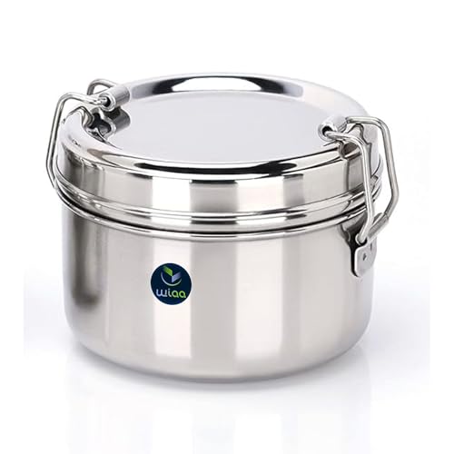 WIAA Stainless Steel Lunch Box 450ml Leak Proof Airtight | Food Container with Locking Clip | Portable Reusable Steel Tiffin for Office Lunch, School Kids, Travel Snacks | Pack of 1 - Image 1