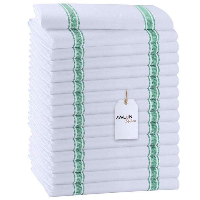 DISH TOWELS SET VALUE PACK OF 15 SIZE 15X25 INCH 100 COTTON SOFT ABSORBENT LINEN KITCHEN TOWELS TEA TOWELS REUSABLE CLEANING CLOTHS FOR HOUSEHOLD CLEANING GREEN