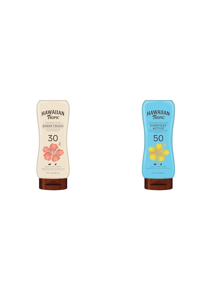 Hawaiian Tropic Hawaiian Tropic Sheer Touch Lotion SPF 30  Broad Spectrum Sunscreen 8oz  Everyday Active Lotion Sunscreen SPF 50 8oz  Sunblock Broad Spectrum  Oxybenzone Free Sunscreen Water Resistant 