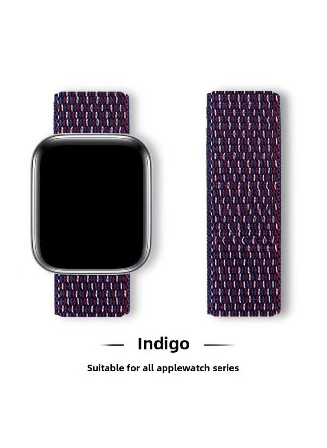 Generic - Suitable For Iwatch1-s9 Strap Light Mint/Ocean Blue Nylon Loop Velcro Wristband For Apple Watch Strap-Color:25# Indigo-Specifications:38/40/41mm - Image 1