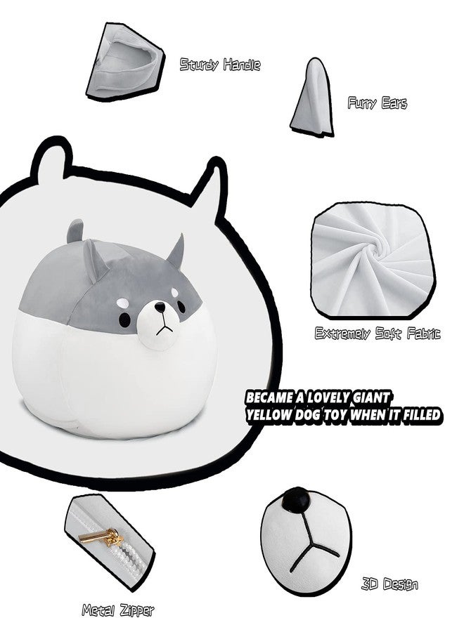 cuebear Stuffed Animal Storage Bean Bag Chair Cover for Kids Grey Shiba Inu Dog Bean Bag Chair for Girls XX-Large Size Toy Organizer Cover Only Without Filling - Image 2