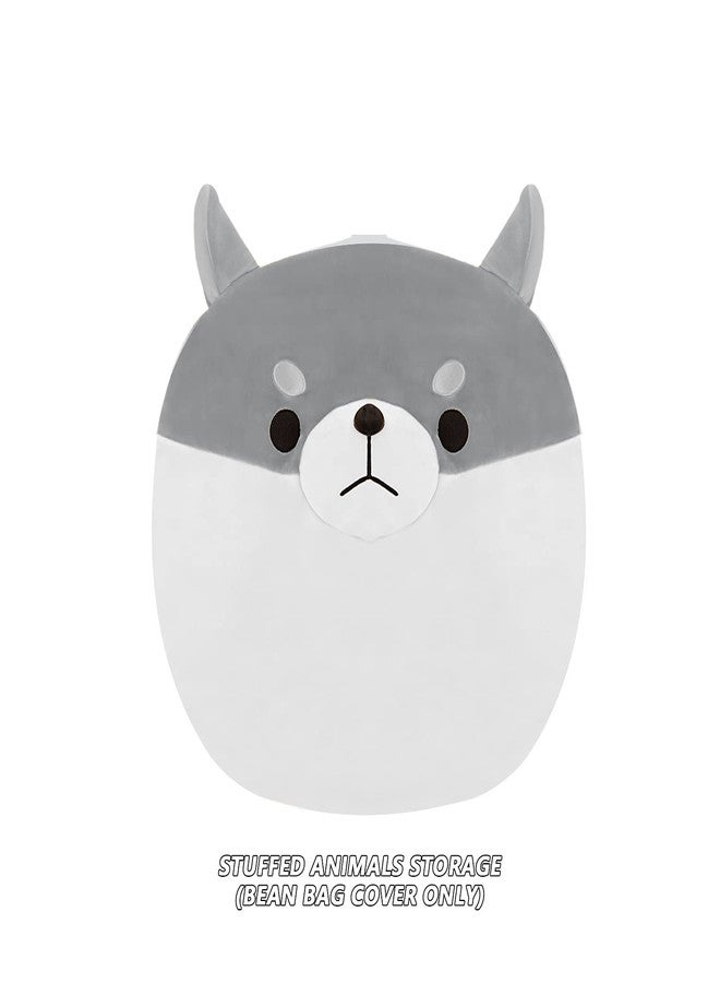 cuebear Stuffed Animal Storage Bean Bag Chair Cover for Kids Grey Shiba Inu Dog Bean Bag Chair for Girls XX-Large Size Toy Organizer Cover Only Without Filling - Image 5