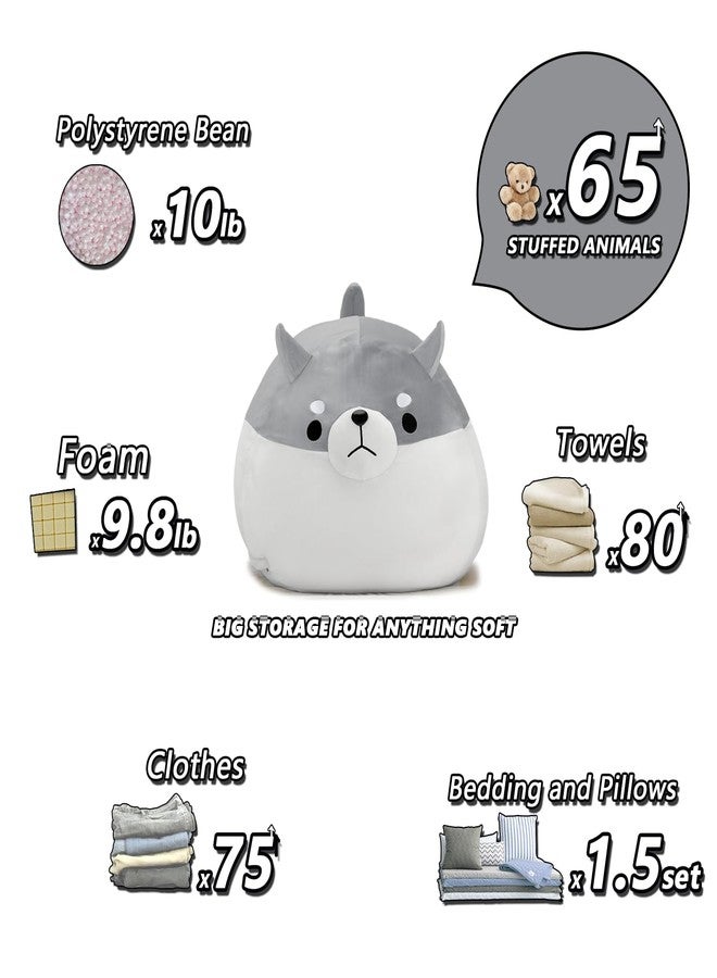 cuebear Stuffed Animal Storage Bean Bag Chair Cover for Kids Grey Shiba Inu Dog Bean Bag Chair for Girls XX-Large Size Toy Organizer Cover Only Without Filling - Image 3