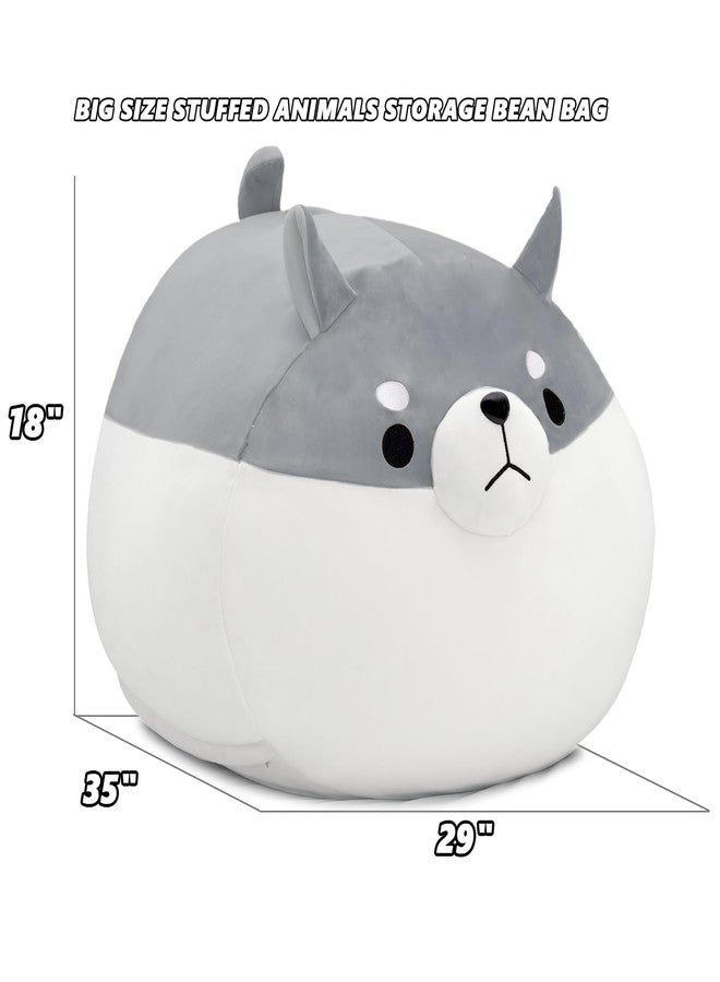cuebear Stuffed Animal Storage Bean Bag Chair Cover for Kids Grey Shiba Inu Dog Bean Bag Chair for Girls XX-Large Size Toy Organizer Cover Only Without Filling - Image 4