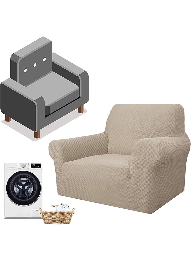 The Bros Newest Jacquard Extra Large Sofa Covers for 3 or 4 Seater, Super Stretch Non Slip Couch Cover for Dogs Pet Friendly Sofa Slipcover Furniture Protector (1 Seater,Khaki) - Image 1