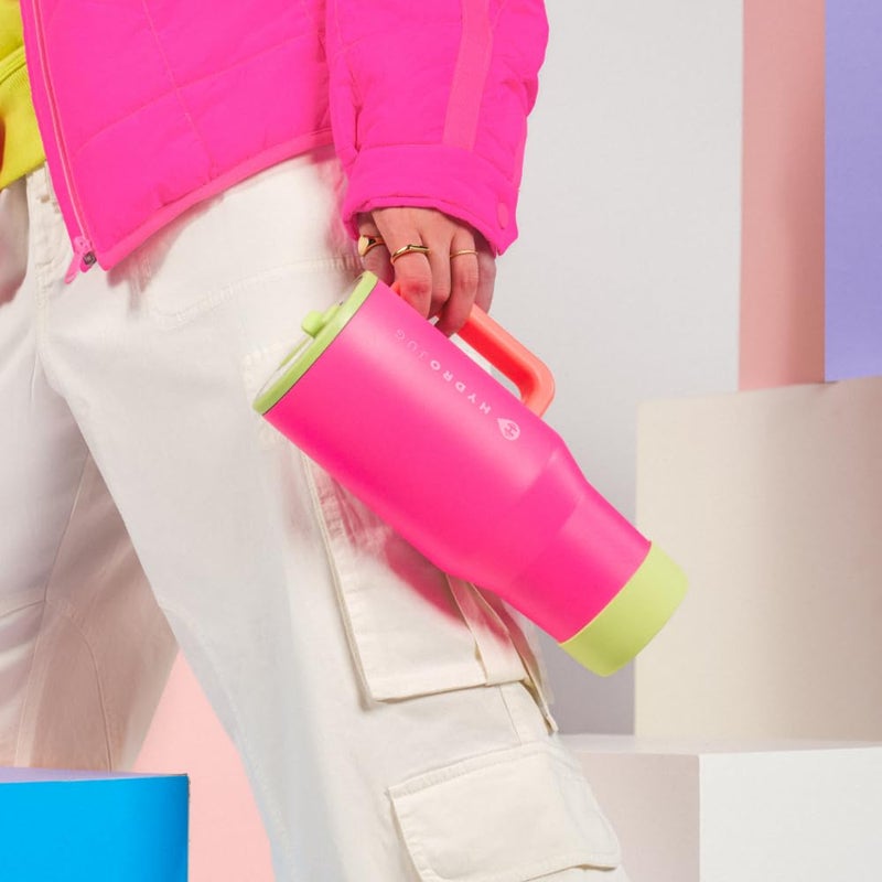 HydroJug هيدروجوج ترافيلر - زجاجة ماء سعة 40 أونصة مع مقبض وقشة قابلة للطي - تناسب حوامل الأكواب، كوب مقاوم للتسرب - مصنوع من الفولاذ المقاوم للصدأ وقاعدة مطاطية قابلة لإعادة الاستخدام - هدايا للنساء والرجال، أوركيد - Image 5