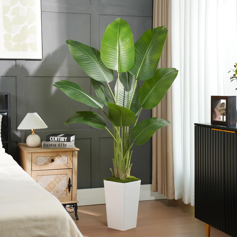 Keeplush Lifelike Bird of Paradise Artificial Plant 6ft Faux Banana Leaf Tree with White Tall Planter for Home Decor - Perfect Indoor Silk Floor Plant for Living Room, Office, and Bedroom Ambiance Enhancement - Image 1