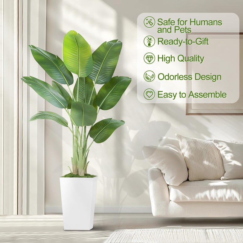 Keeplush Lifelike Bird of Paradise Artificial Plant 6ft Faux Banana Leaf Tree with White Tall Planter for Home Decor - Perfect Indoor Silk Floor Plant for Living Room, Office, and Bedroom Ambiance Enhancement - Image 4