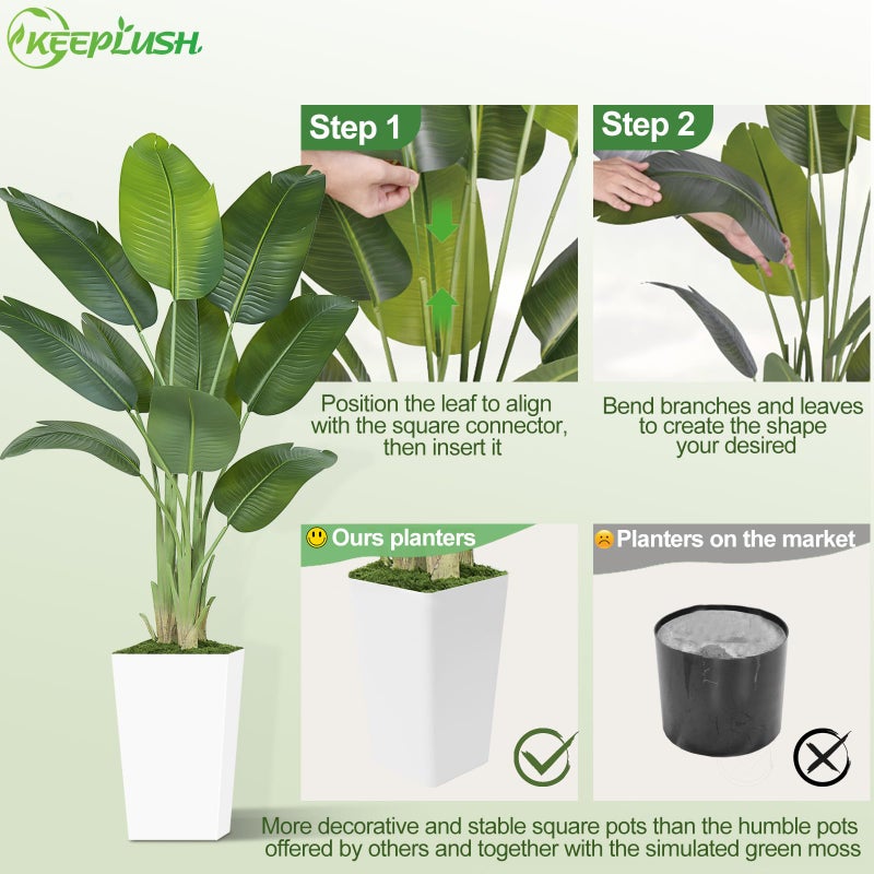 Keeplush Lifelike Bird of Paradise Artificial Plant 6ft Faux Banana Leaf Tree with White Tall Planter for Home Decor - Perfect Indoor Silk Floor Plant for Living Room, Office, and Bedroom Ambiance Enhancement - Image 5