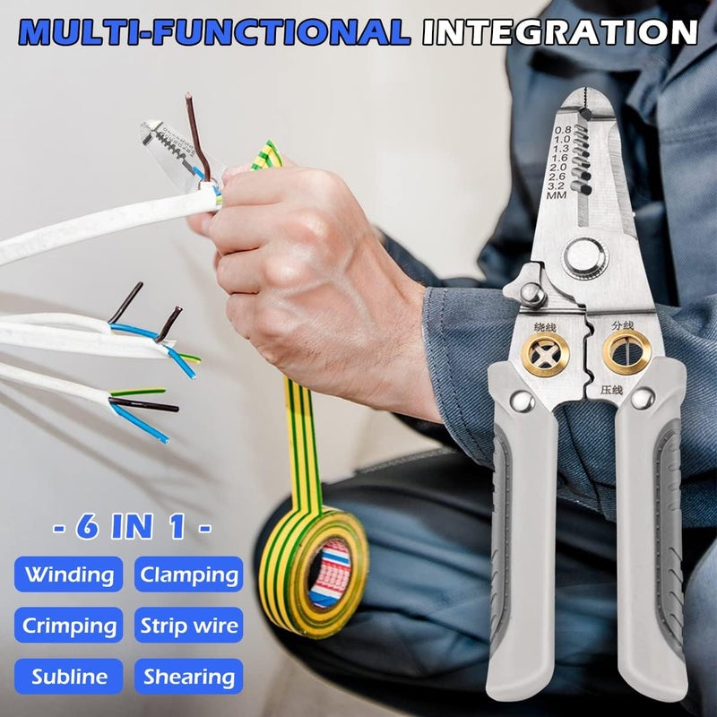 FI FIDROXIMPERIA FI FIDROXIMPERIA 6 in 1 Multifunctional Wire Stripper Tool For Electrician Cable Stripping Pliers Stainless Steel Mini pocket Repair Tool For Cutting and Crimping Wire Looping with Security Locks  - Image 4