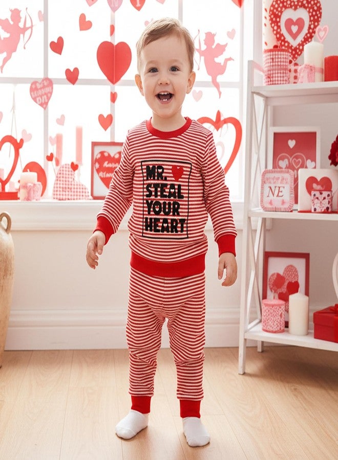 Kuriozud Toddler Baby Boy Valentines Day Outfit Striped Mr Steal Your Heart Sweatshirt and Pants Set Valentines Day Clothes, Red Mr. Steal Your Heart, 12-18 months - Image 2