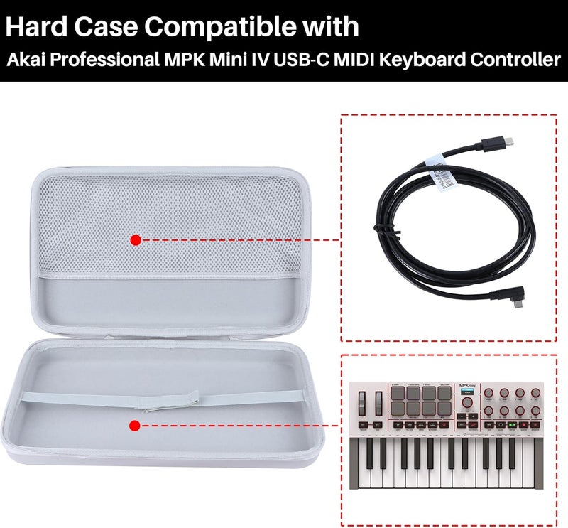 Lebakort Hard Case Compatible with Akai Professional MPK Mini IV USB-C MIDI Keyboard Controller, Grey, Case - Image 4
