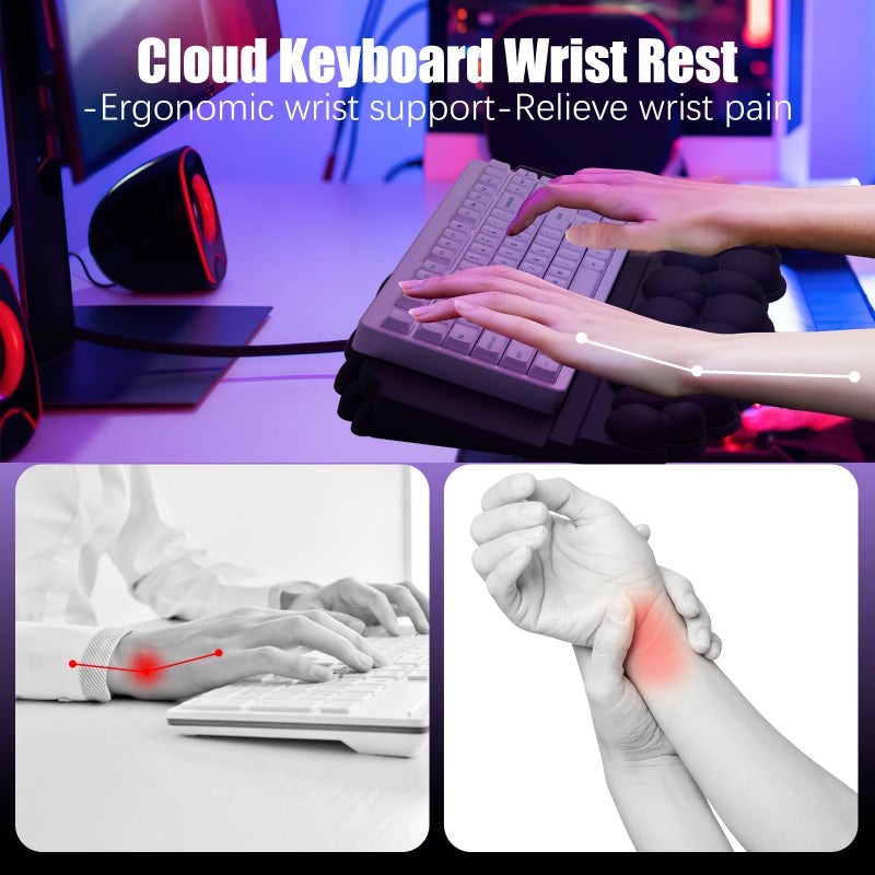 Lomil Ergonomic Wrist Rest for Keyboard and Mouse, Soft Memory Foam Cloud Keyboard Stand Pad with Wrist Rest Set with Non-Slip Silicone Base, Easy Typing, Pain Relief, Comfort for Office, Work, Gaming Black - Image 2