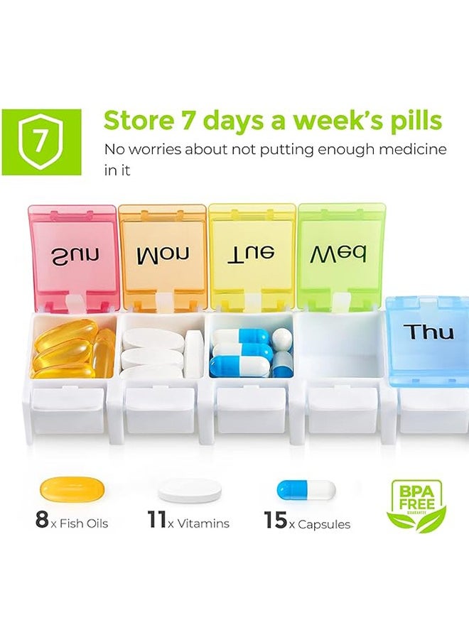 Ocean - 1 PCS Weekly Pill Organizer Arthritis Friendly Travel 7 Day Pill Box Vitamin Case With Spring Open Design And Storage Case Large Compartment - Image 1
