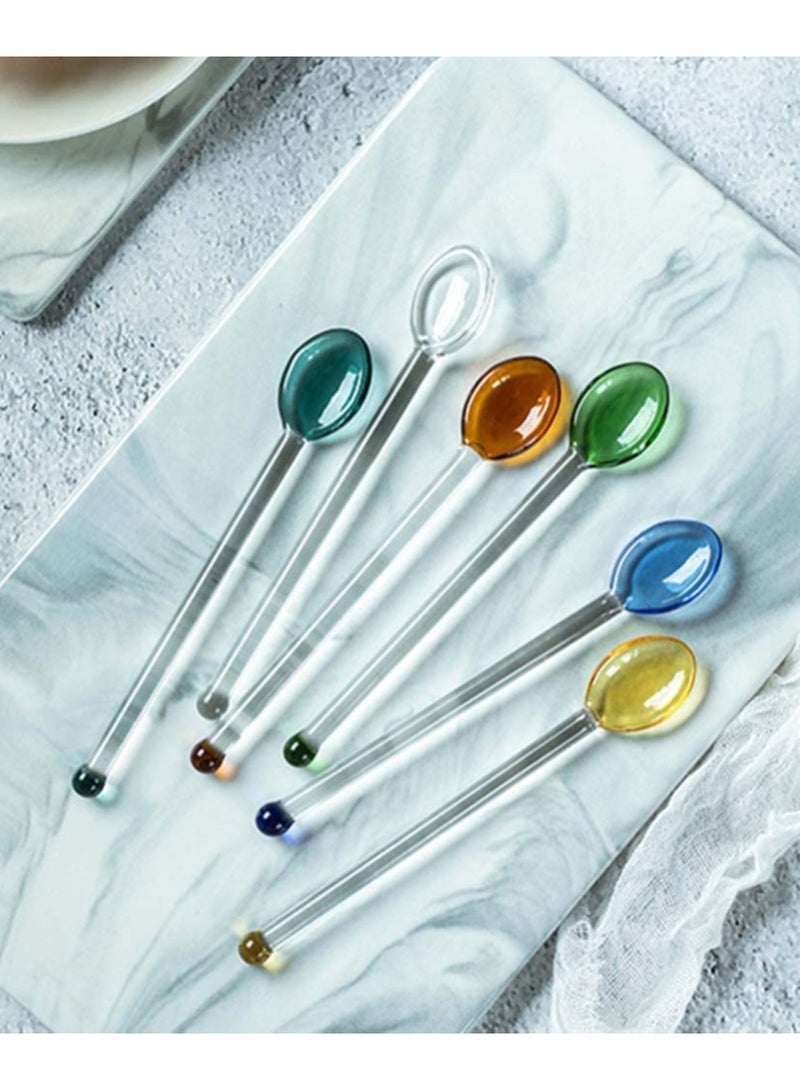ملعقة صغيرة زجاجية، ملعقة قهوة واضحة كريستالية للحلويات، ملعقة منزلية للملح والسكر، زجاجة شاي بنكهات، ألوان متنوعة (6 قطع) - Image 4